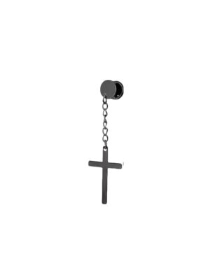 Black Plated Cross Dropping Ear Ring